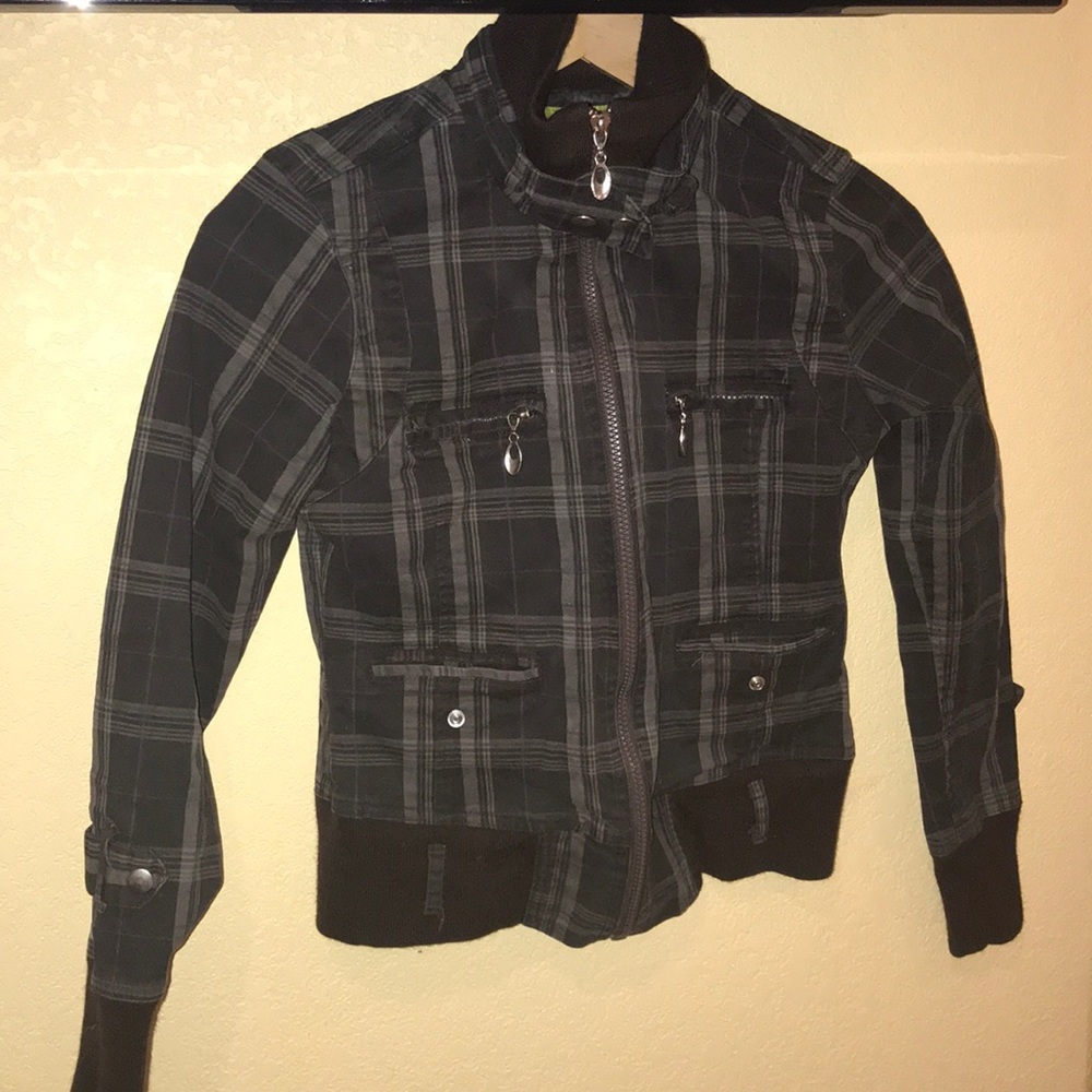 Brown and tan military zip up jacket